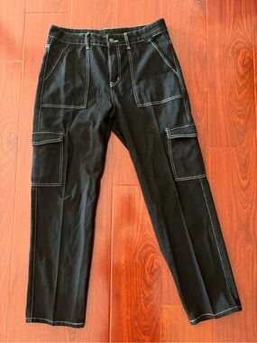 Black Cargo Pants with Contrast Stitching